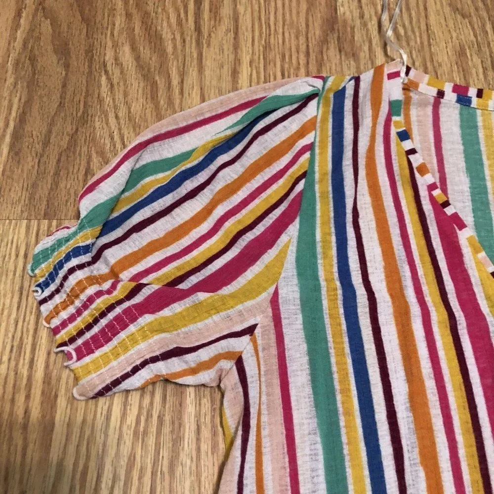 zara wb collection rainbow trim sleeve semi sheer material V Neck Size Small S - Picture 2 of 8